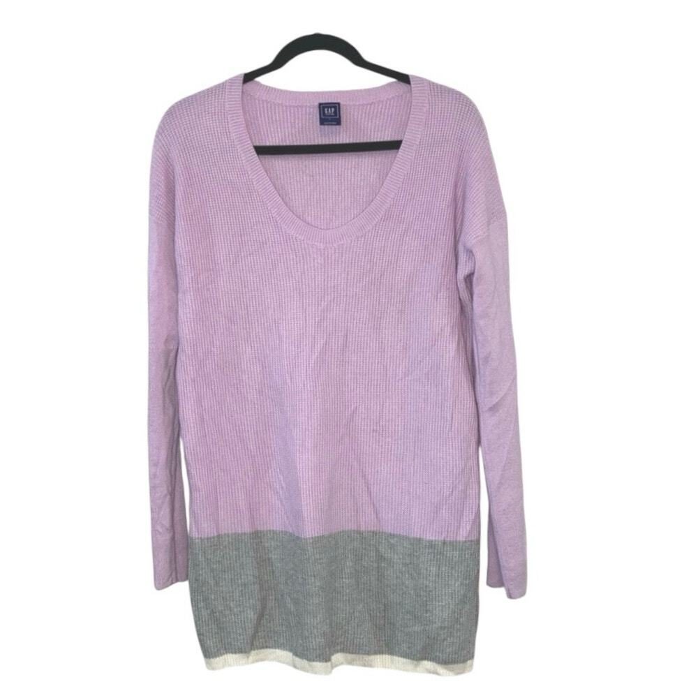 Gap Maternity Wool Blend‎ Sweater Large Purple Gray Colorblock Ribbed Knit Top